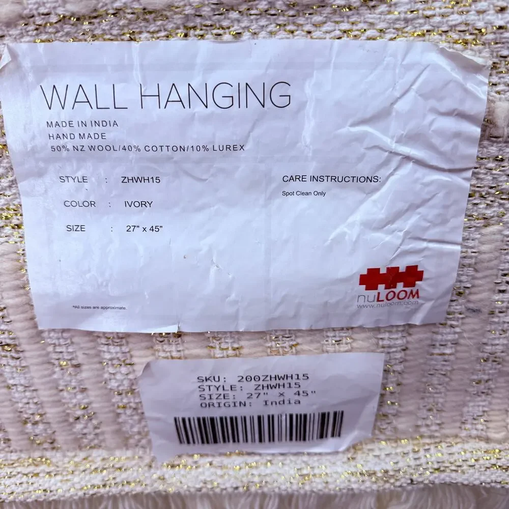 Nuloom Wool Ivory Tassel Wall Hanging NEW 27